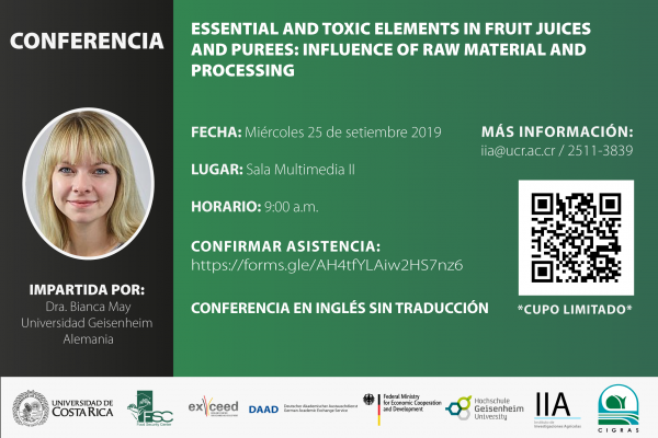 Conferencia: Essenctial and toxic elements in fruit juices and purees: influence of raw material and processing