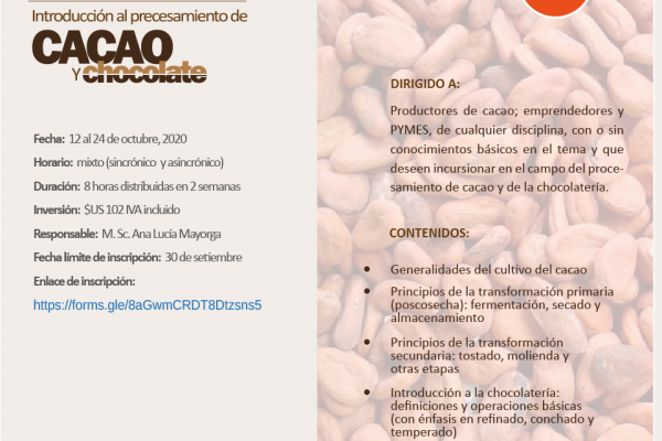 Curso virtual: Introducción al procesamiento de cacao y chocolate